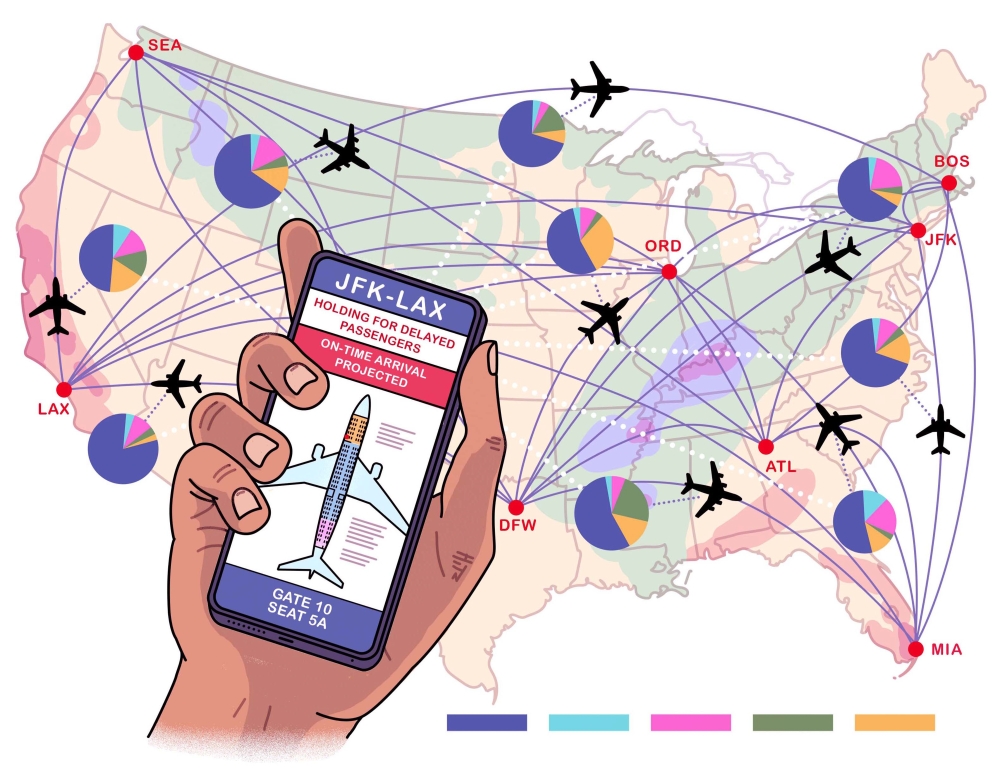 Airlines are using artificial intelligence to save fuel, keep customers informed and hold connecting flights for delayed passengers. (Christoph Hitz/The New York Times)