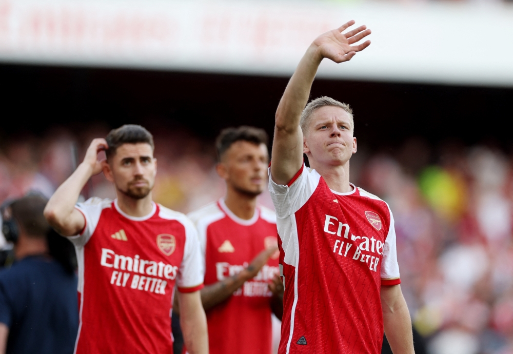Soccer Football - Premier League - Arsenal v Everton - Emirates Stadium, London, Britain - May 19, 2024  Arsenal's Oleksandr Zinchenko during the lap of appreciation after the match Action Images via Reuters