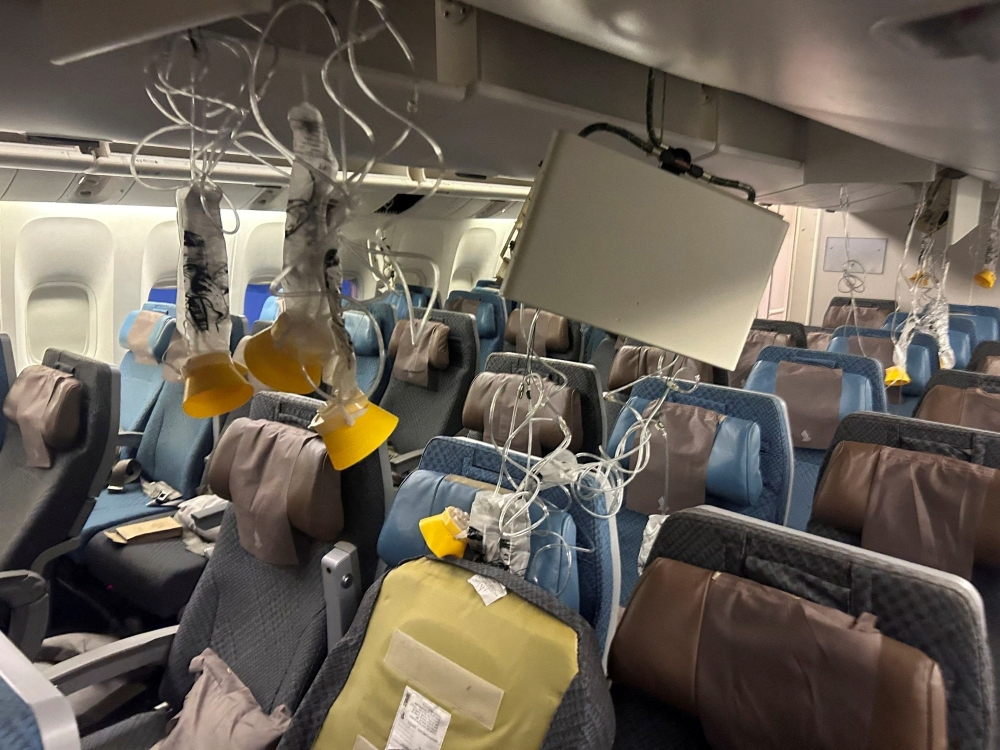 The interior of Singapore Airline flight SQ321 is pictured after an emergency landing at Bangkok's Suvarnabhumi International Airport on Tuesday. — Reuters