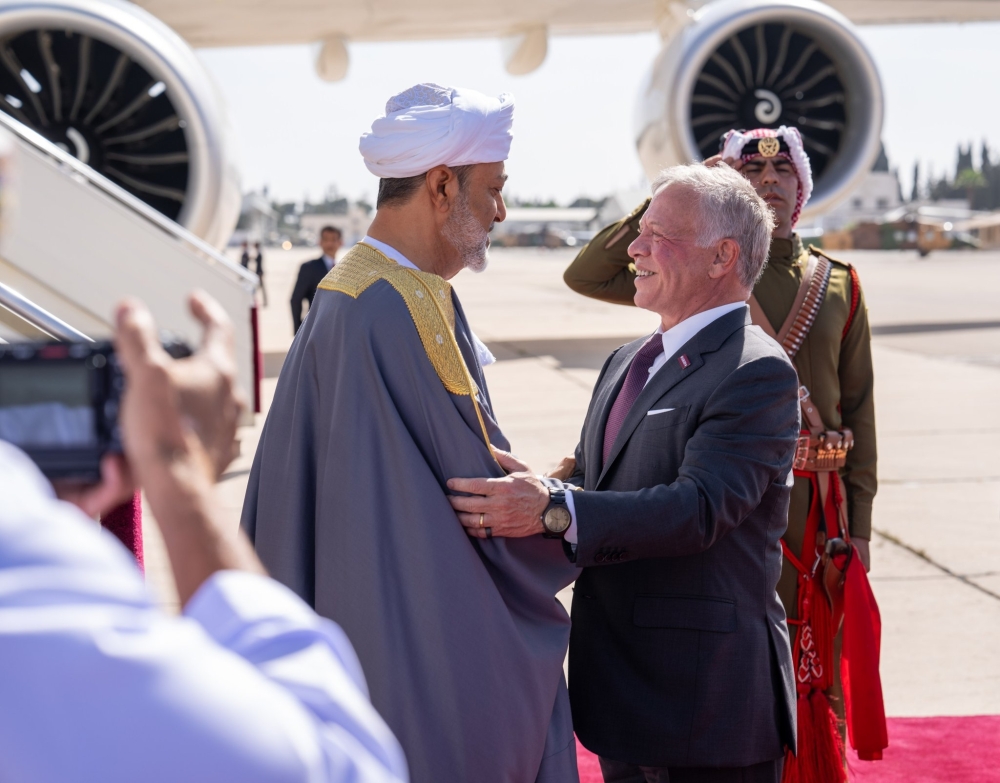 His Majesty is received by King of Jordan upon his arrival at Marka Airport.