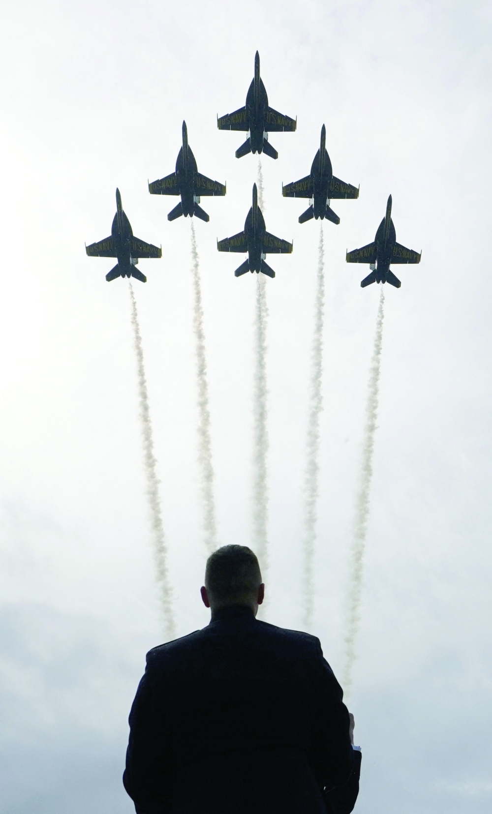 The Blue Angels perform a fly-over at the US Naval Academy graduation in Annapolis