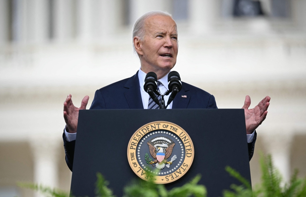 US President Joe Biden speaks at the National Peace Officers’ Memorial Service outside the US Capitol in Washington, DC. - AFP