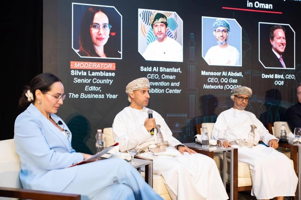 Said Salim al Shanfari (2nd from left), CEO of OCEC, speaks during the Oman Business Forum held recently.