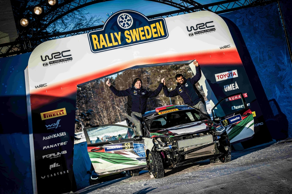 Abdullah Al-Rawahi at the finish of Rally Sweden.