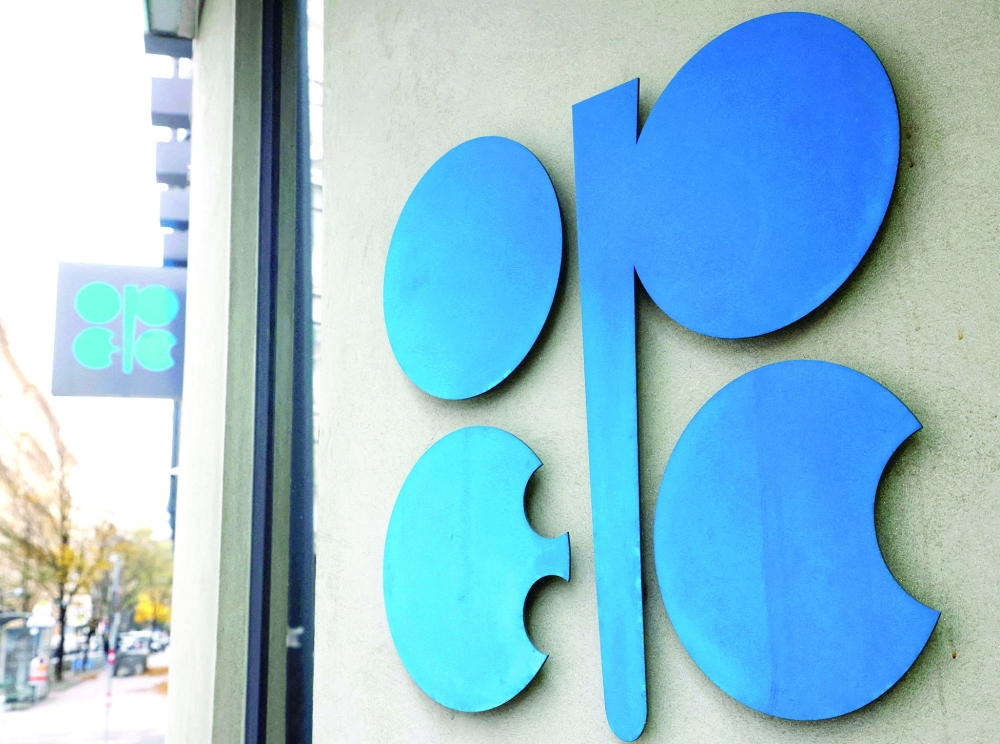 A view of the logo of the Organization of the Petroleum Exporting Countries (Opec) outside its headquarters in Vienna, Austria.