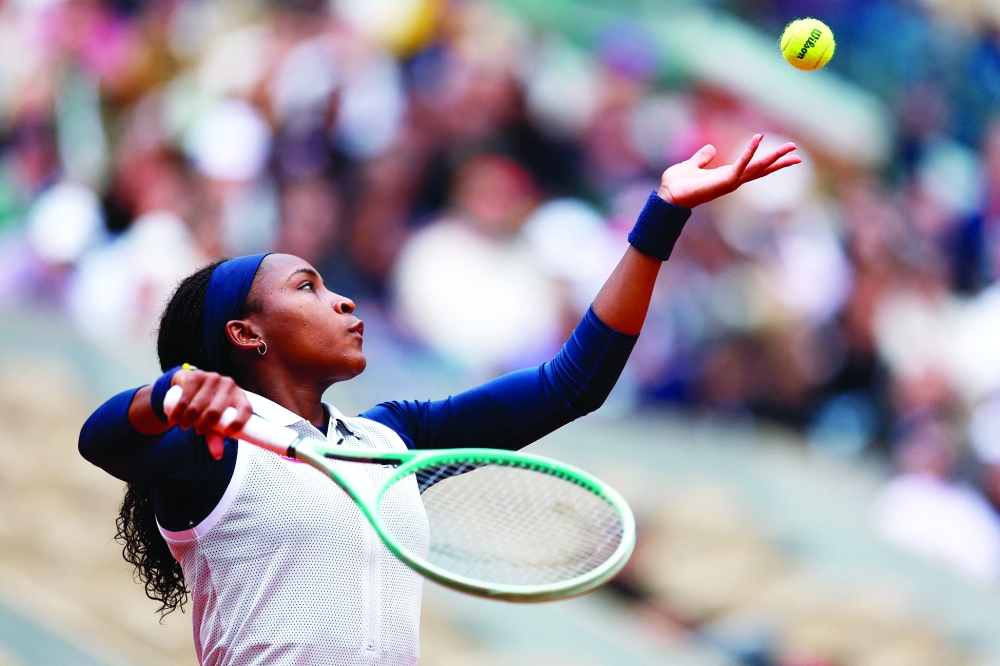 Tennis - French Open - Roland Garros, Paris, France - May 31, 2024 Coco Gauff of the US in action during her third round match against Ukraine's Dayana Yastremska.