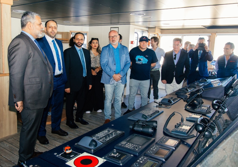 Top officials of Fisheries Development Oman (FDO) with representatives of Spain’s Zamakona Yards touring the ADAMAS during the launch ceremony on Friday (Pic credit: FDO)