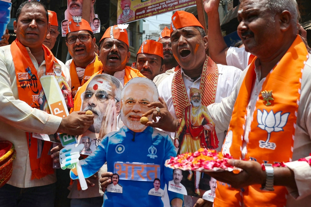 Supporters of Narendra Modi, India's Prime Minister and leader of Bharatiya Janata Party (BJP) 