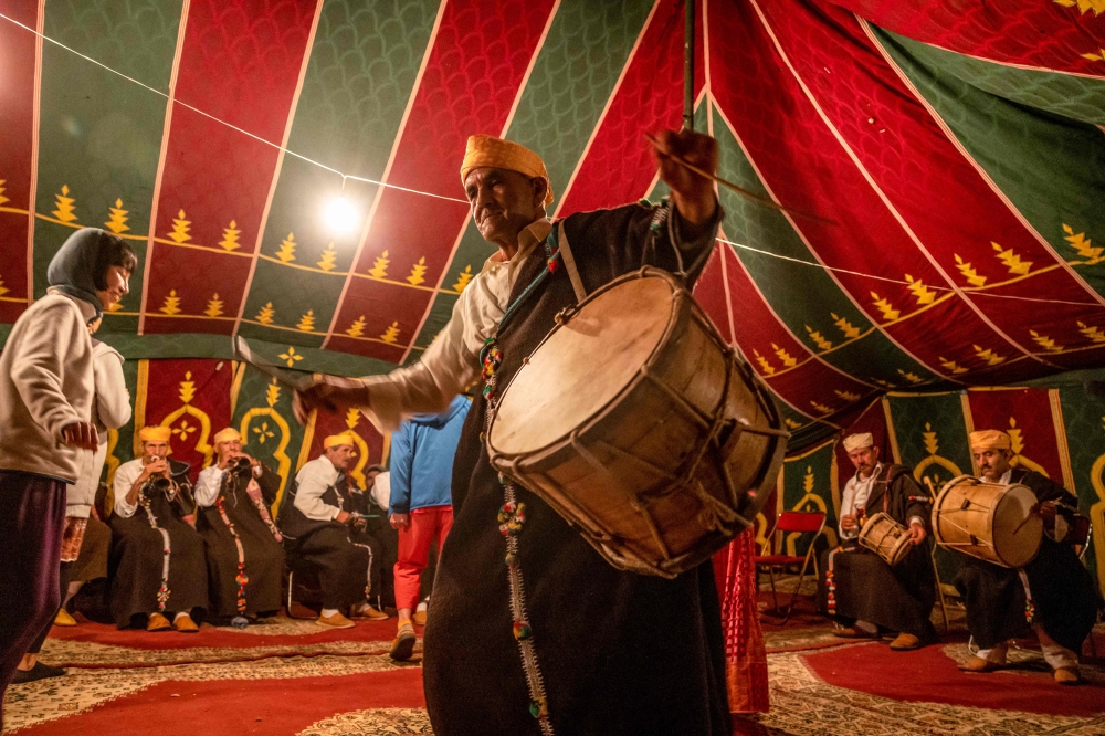 The Master Musicians of Joujouka group perform during the annual Joujouka Musical Festival in northern Morocco's Jajouka village