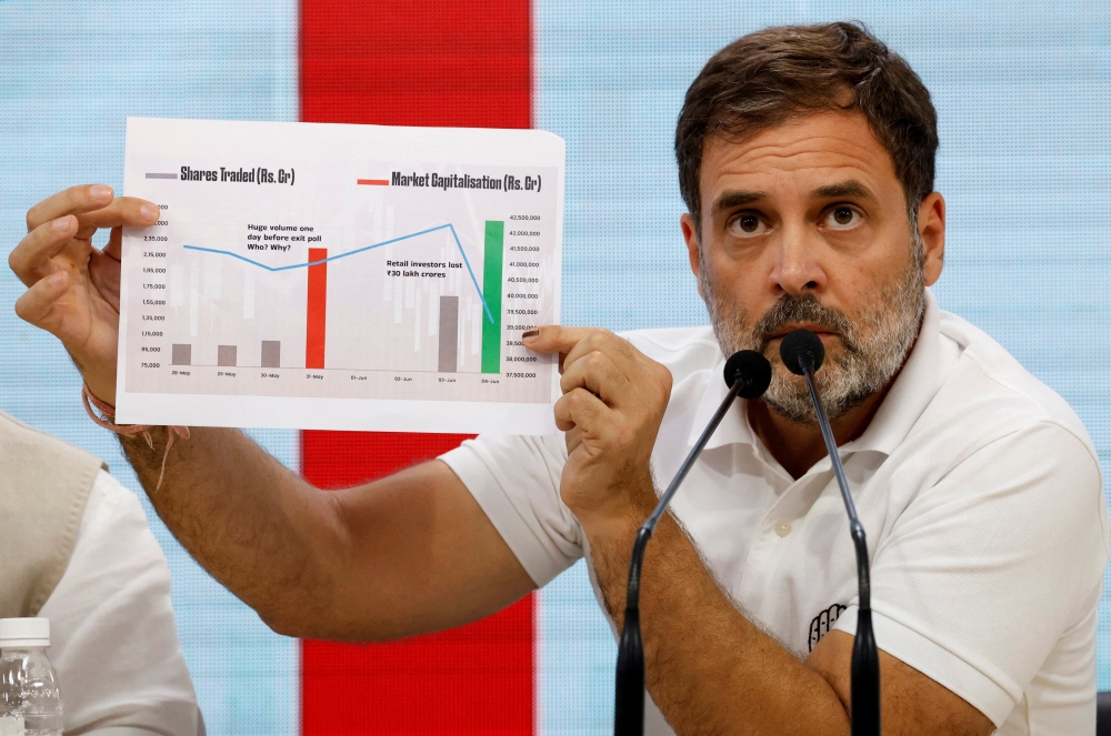 Rahul Gandhi, a senior leader of Congress party, speaks during a media briefing at the party headquarters in New Delhi. - Reuters 
