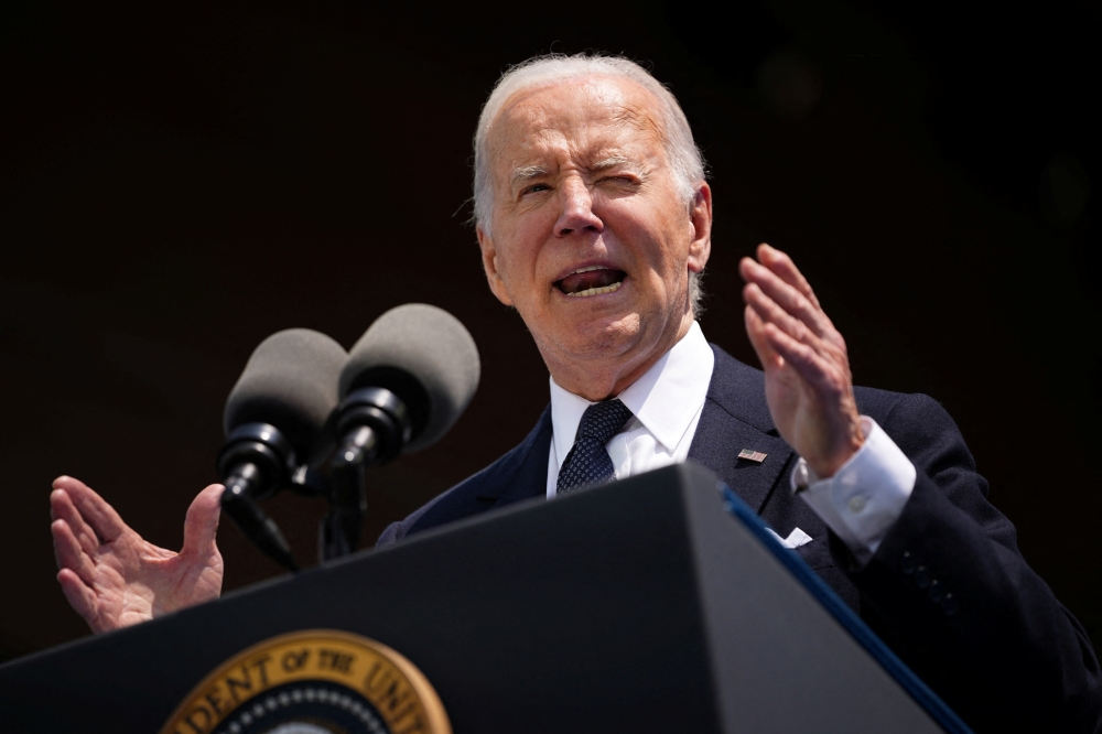 President Joe Biden delivers a speech during a commemorative ceremony to mark D-Day 80th anniversary, at the US cemetery in Colleville-sur-Mer, Normandy. - Reuters
