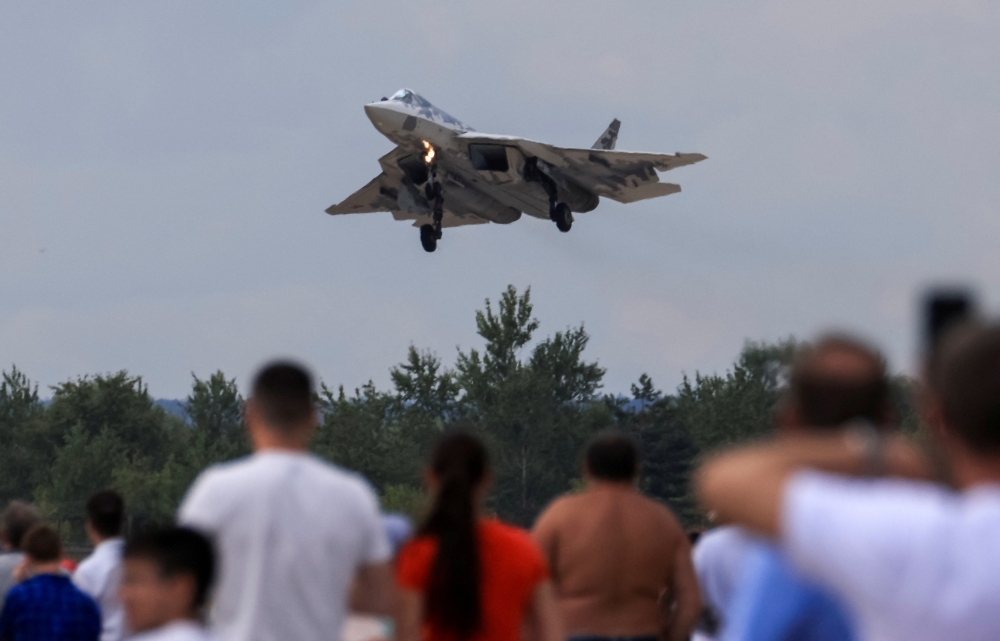 A Sukhoi Su-57 jet fighter performs during the MAKS 2021 air show in Zhukovsky, outside Moscow, Russia. — Reuters file photo