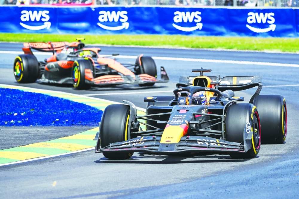 Verstappen (NED) races ahead of Norris (GBR).— USA TODAY Sports
