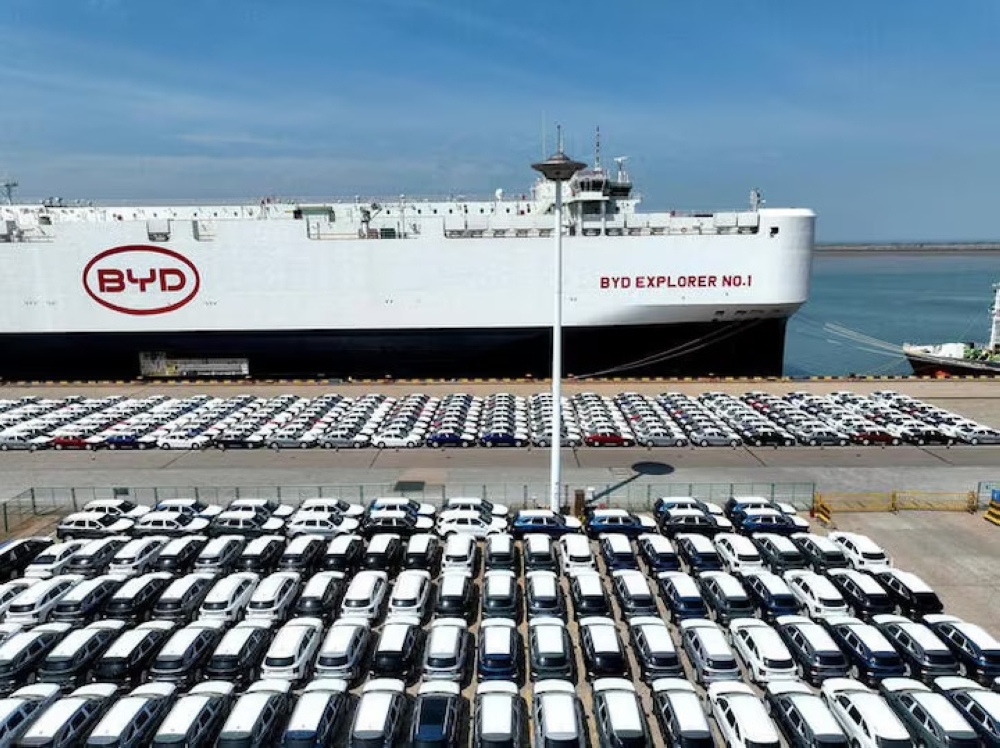 Drone view of BYD electric vehicles before export to Brazil at Lianyungang port, Jiangsu, China. — Reuters