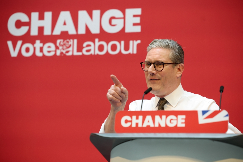 British opposition Labour Party leader Keir Starmer speaks at the launch of the Labour Party's manifesto in Manchester. - Reuters