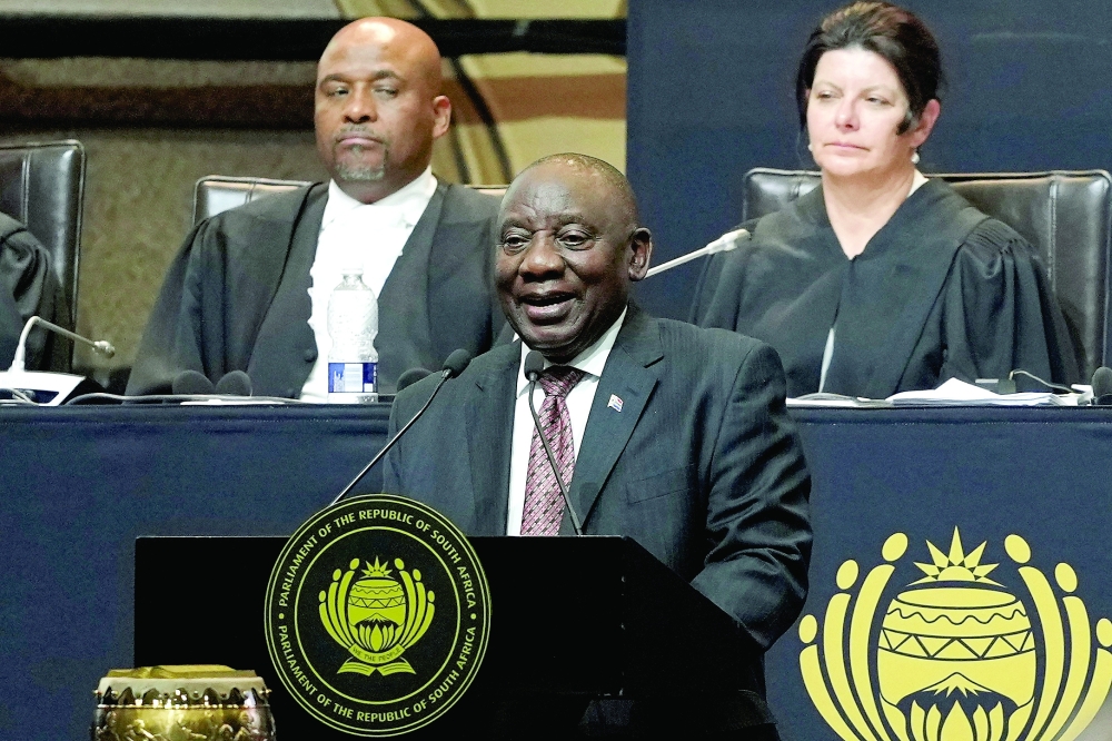 South African President Cyril Ramaphosa speaks after being re-elected as president of South Africa, at the Cape Town International Convention Center (CTICC). — Reuters 