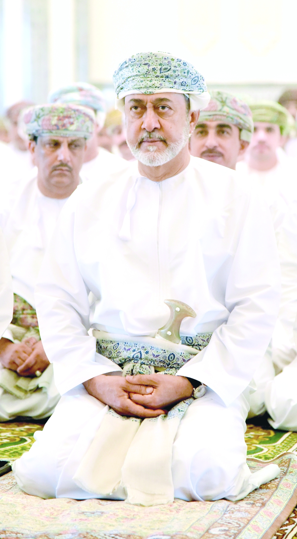 His Majesty Sultan Haitham bin Tarik performs the prayers of Eid Al Adha Al Murtafaa Garrison Mosque in Muscat Governorate on Monday.