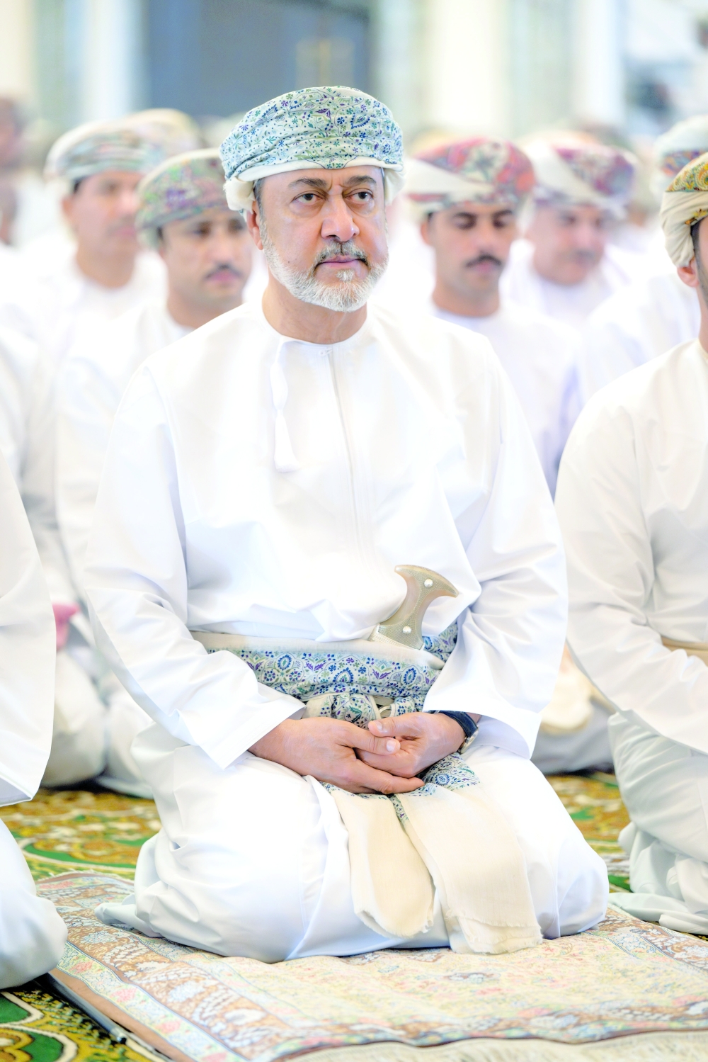 His Majesty Sultan Haitham bin Tarik performs the prayers of Eid Al Adha Al Murtafaa Garrison Mosque in Muscat Governorate on Monday.