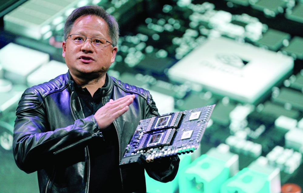 Jensen Huang, CEO of Nvidia, delivers his keynote address at CES in Las Vegas. — Reuters