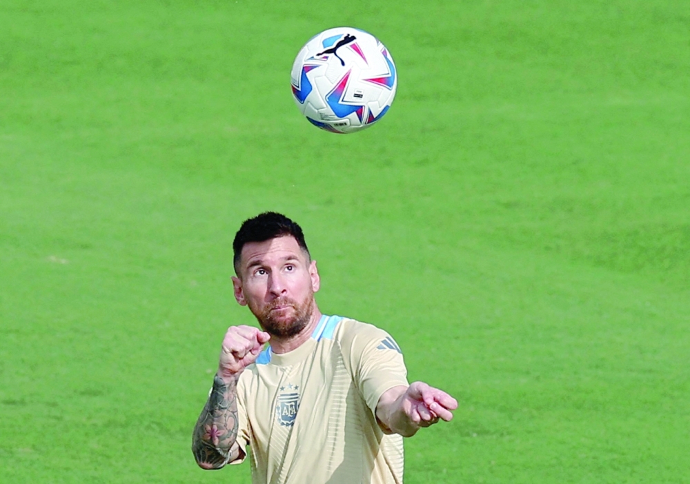 Argentina's Lionel Messi during training. REUTERS