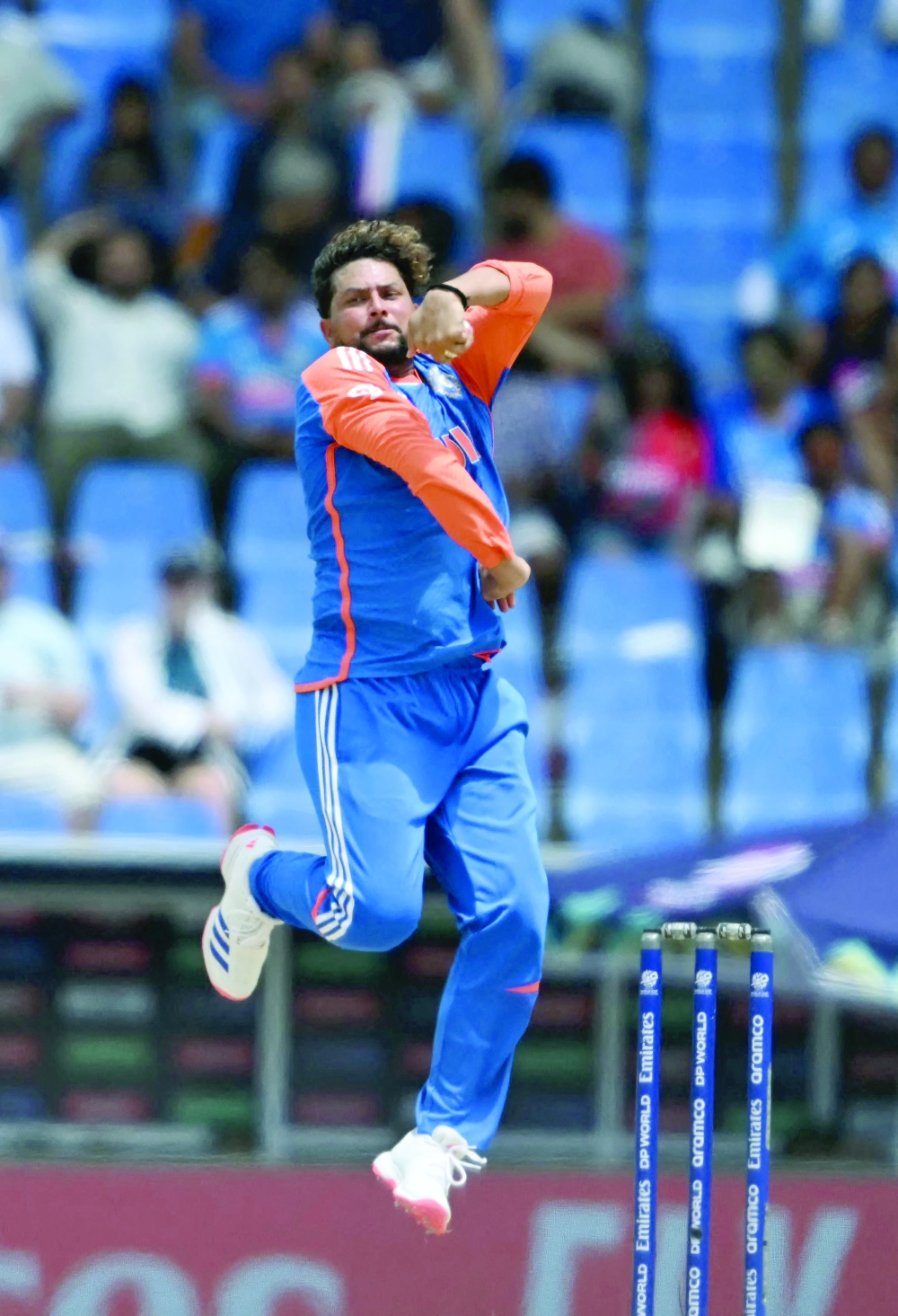 India's Kuldeep Yadav bowls during the match.— AFP

