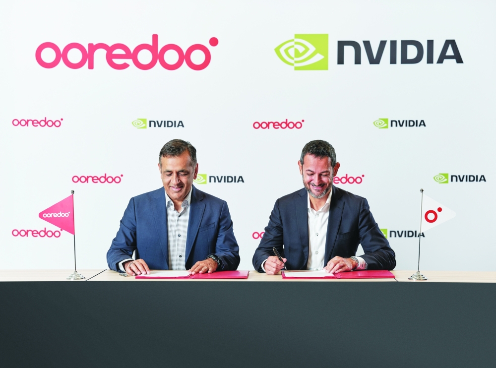 Aziz Aluthman Fakhroo, Ooredoo Group CEO and Ronnie Vasishta, Senior Vice President of Telecom, NVIDIA, signed the agreement.