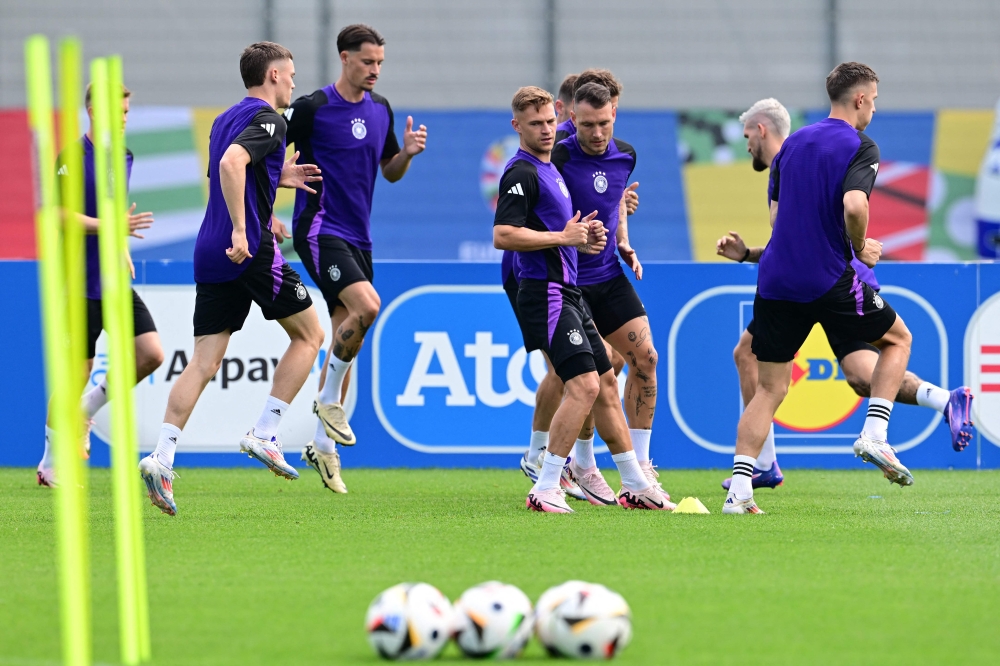 Germany's players attend a MD-1 training session at the team's base camp in Herzogenaurach