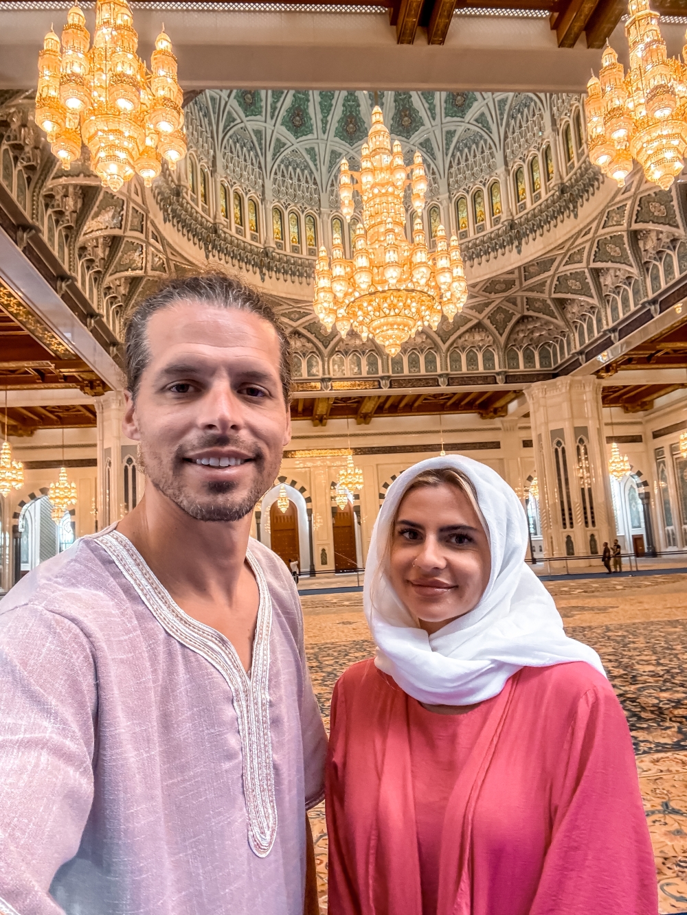 Tom with Jessica Luchinger at the Sultan Qaboos Mosque