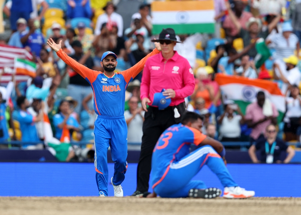India v South Africa - Kensington Oval, Bridgetown, Barbados - June 29, 2024 India's Virat Kohli celebrates after winning the T20 World Cup REUTERS/Ash Allen