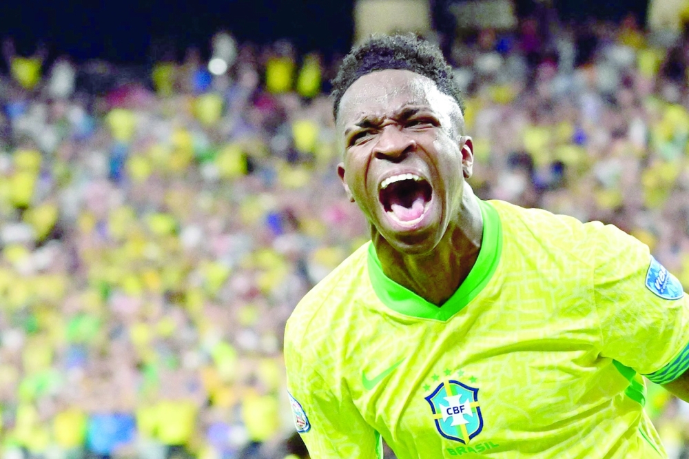 Vinicius Junior celebrates after scoring his team's first goal during the Conmebol 2024 Copa America. 