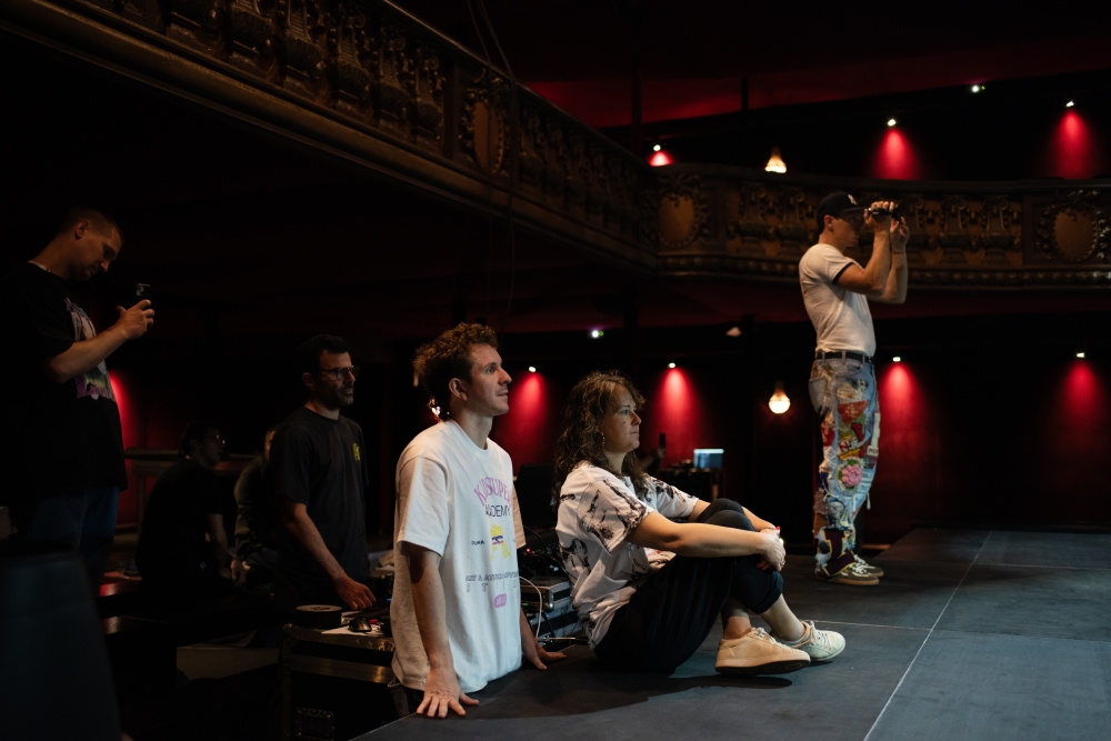 Colm Dillane, a.k.a. KidSuper, and some of his team during a rehearsal for his fashion show at Trianon in Paris, June 21, 2024. (Sam Hellmann/The New York Times)