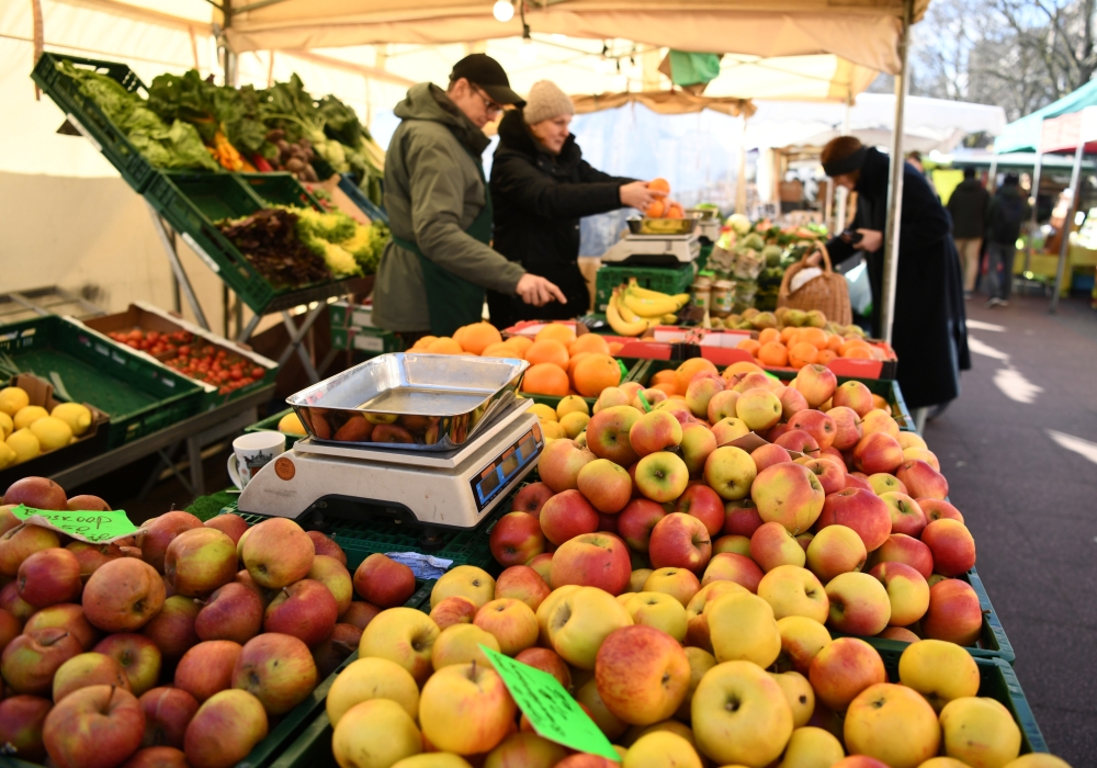 A general view of a fruit and vegetable stand on a weekly market in Berlin, Germany. — Reuters