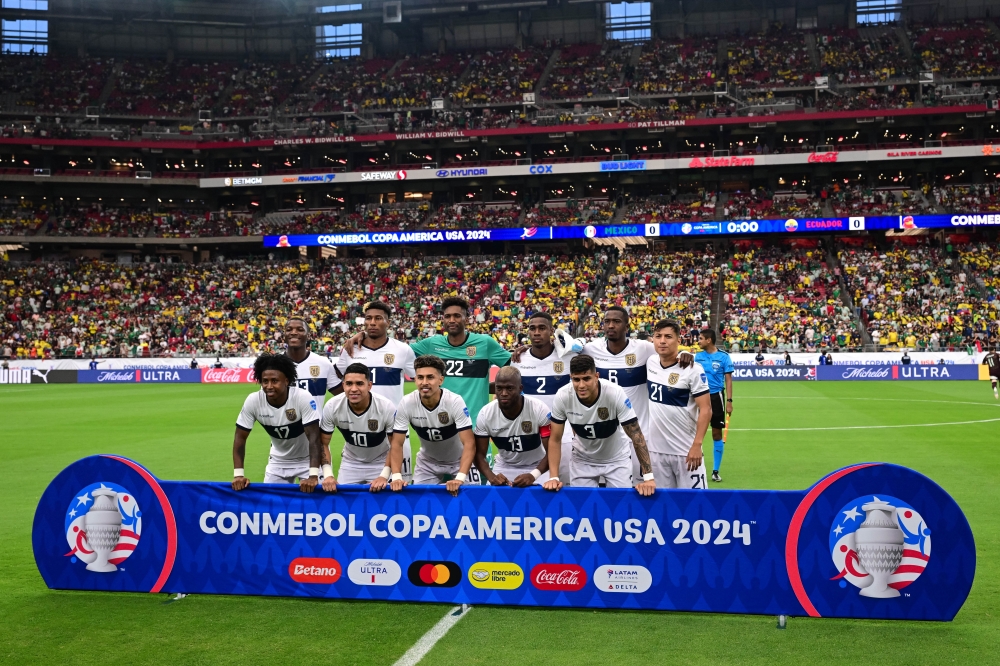 Jun 30, 2024; Glendale, AZ, USA; Ecuador starting XI against Mexico before the game at State Farm Stadium. Mandatory Credit: Daniel Bartel-USA TODAY Sports
