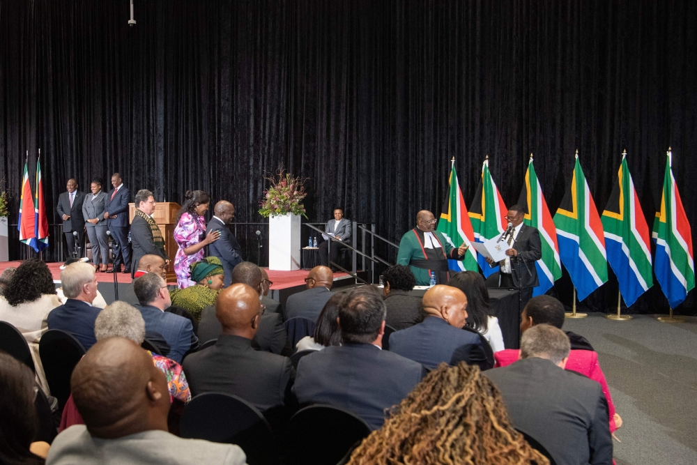 General view of the swearing in ceremony for the newly formed South African Cabinet at the Cape Town International Conference Centre. — AFP 