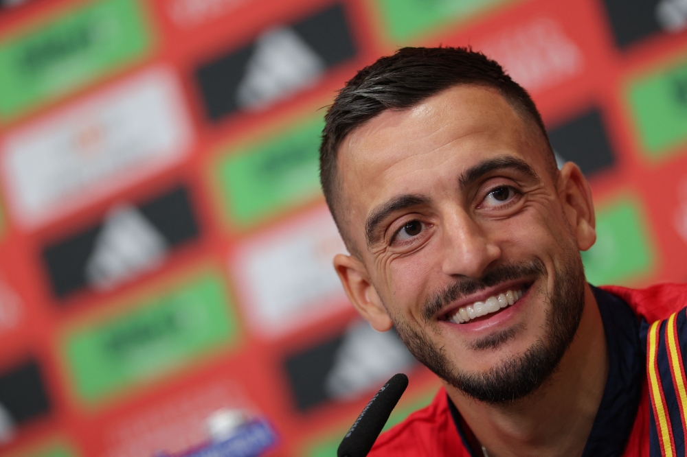 Spain's forward Joselu during the press conference. — AFP

