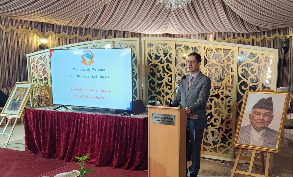Ambassador Dornath Aryal speaking at the employment promotion event in Muscat