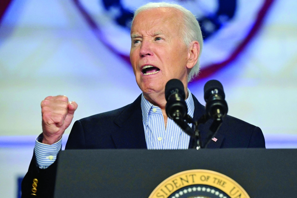 US President Joe Biden speaks during a campaign event in Madison, Wisconsin, on Friday. - AFP
