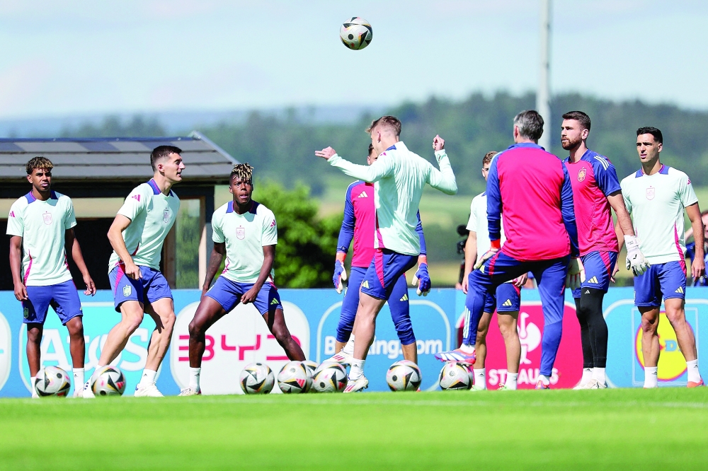 Spain's players attend an MD-1 training session in Donaueschingen — AFP