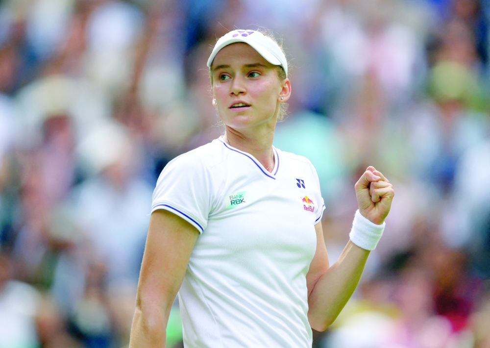 Elena Rybakina celebrates the winning  