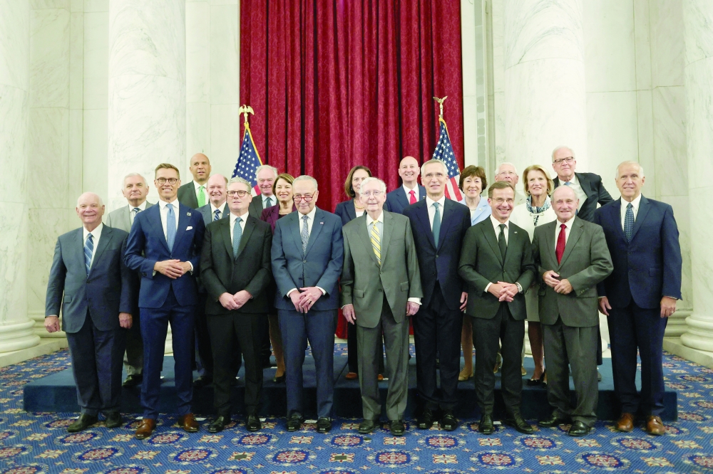 U.S. Senate Majority Leader Chuck Schumer (D-NY), official delegates meet with Nato Secretary General Jens Stoltenberg on the sidelines of  Nato's 75th anniversary summit, on Capitol Hill in Washington. — Reuters 