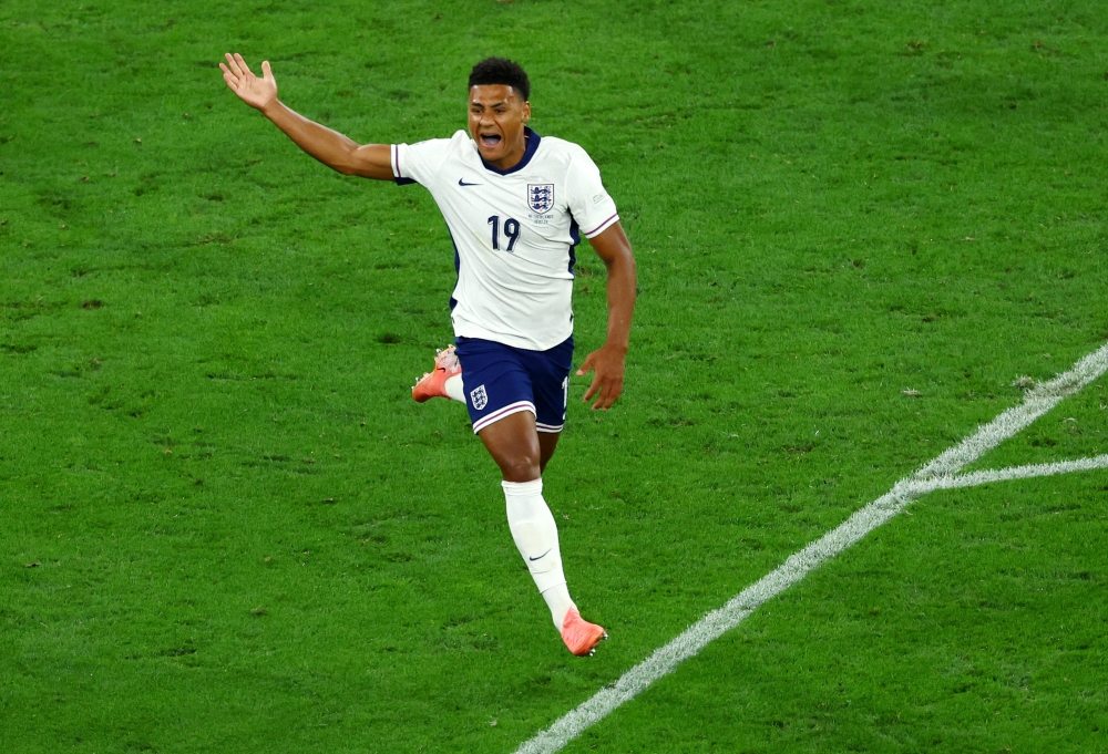 England's Ollie Watkins celebrates scoring their second goal.— Reuters