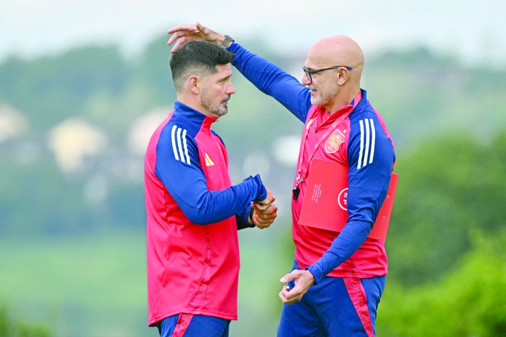 Spain's head coach Luis de la during an MD-1 training session. — AFP