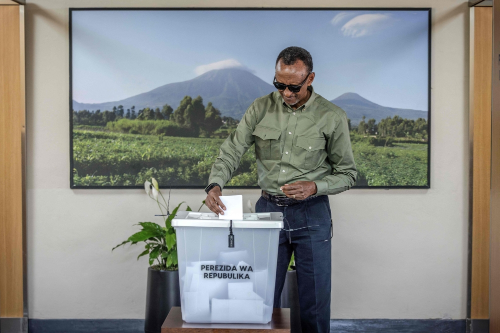Incumbent President of Rwanda and Rwandan Patriotic Front (RPF) presidential candidate Paul Kagame casts his ballot, in Kigali. — AFP 