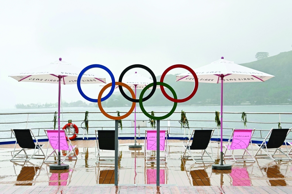 Deck of the Aranui 5 cruise ship hosting surf athletes ahead of the opening ceremony. — AFP  