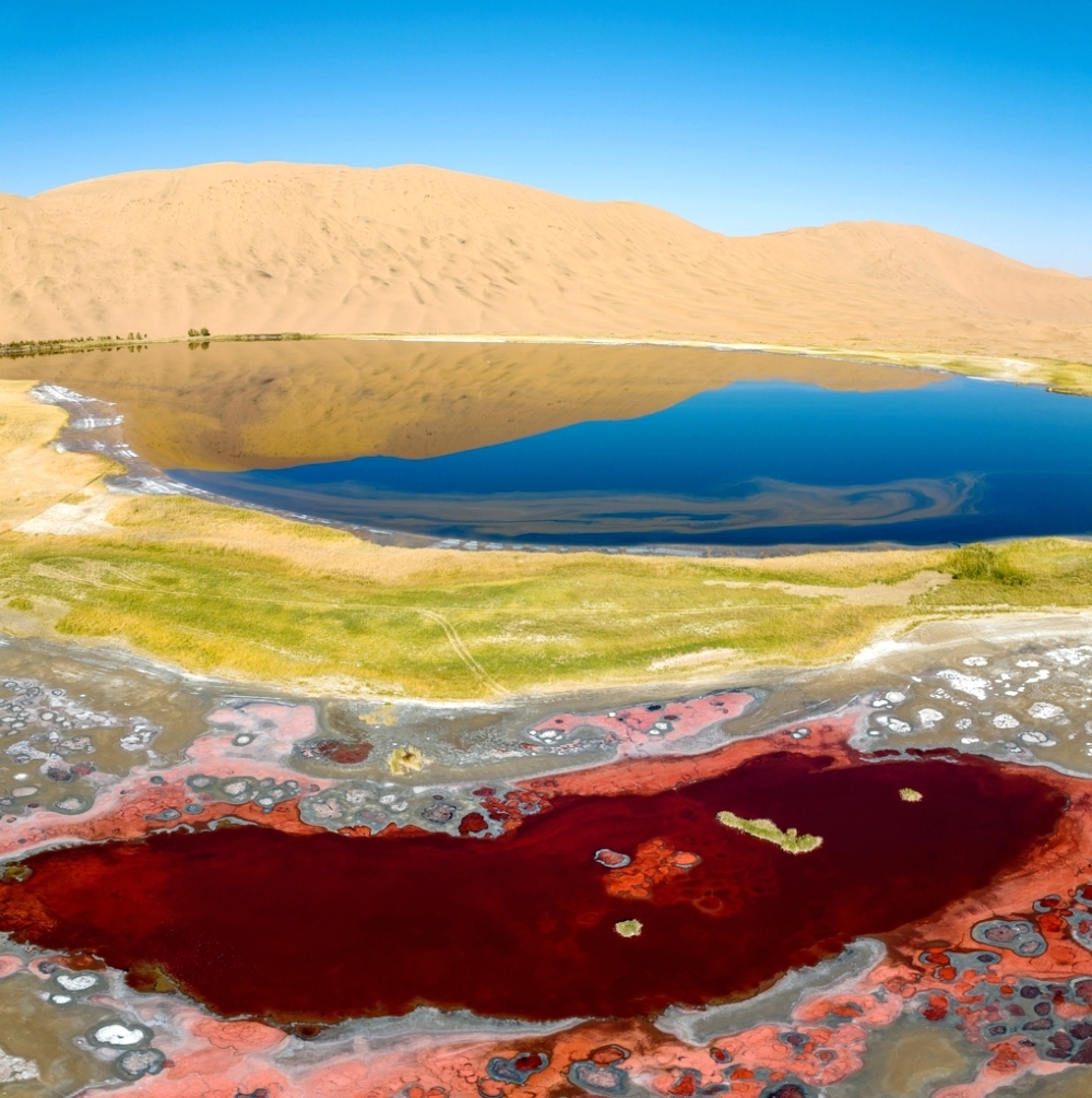 A lake in the Badain Jaran Desert in Inner Mongolia 
