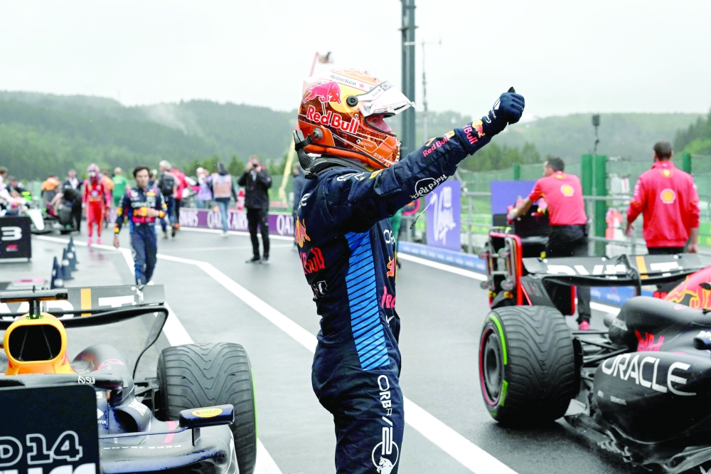 Verstappen gestures after the qualifying. — AFP