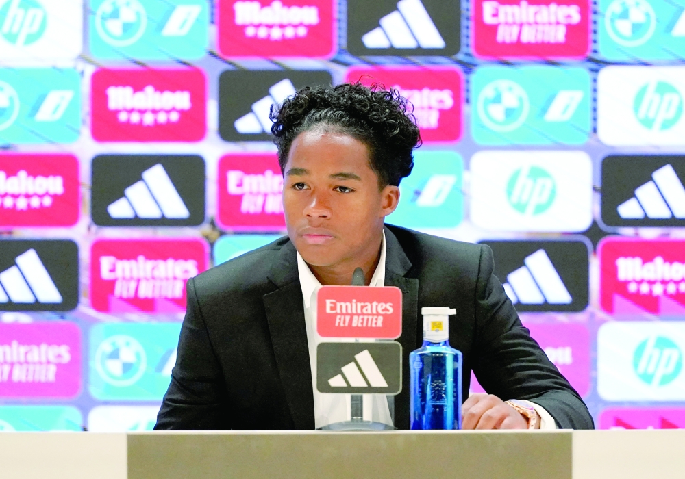 Real Madrid new signing Endrick during a press conference. —REUTERS