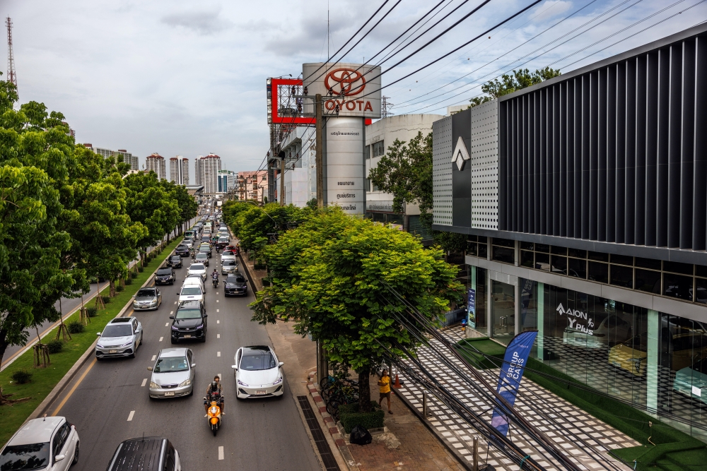 An Aion showroom beside a Toyota dealership in Bangkok on June 21, 2024. (Lauren DeCicca/The New York Times)