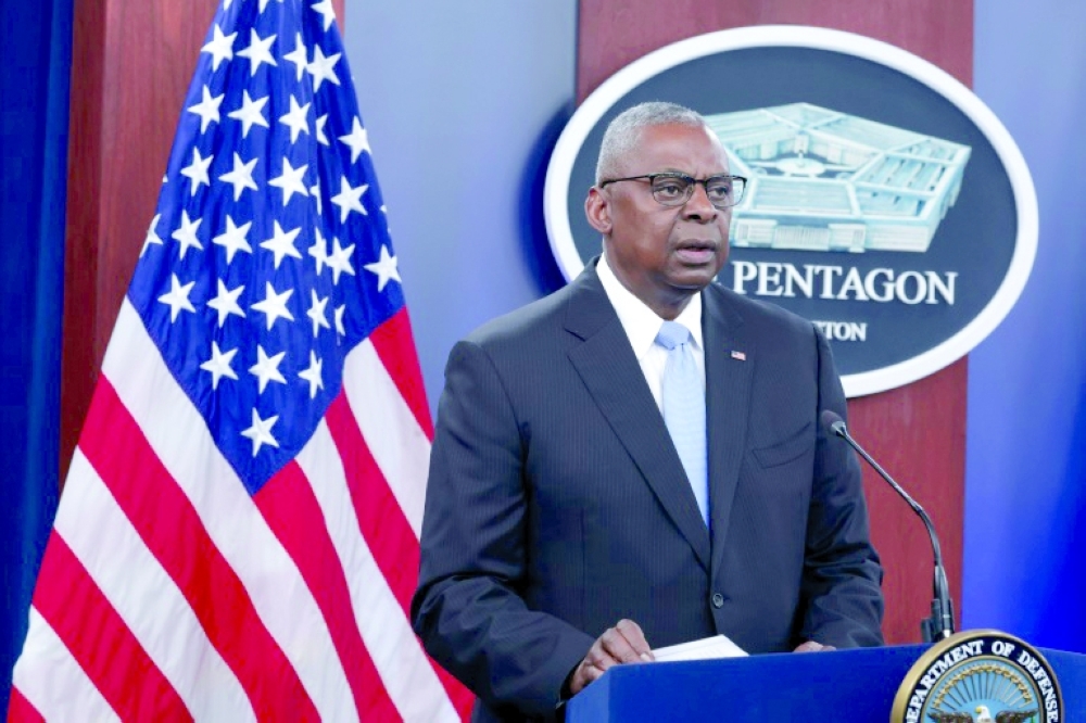 US Secretary of Defence Lloyd Austin participates in a news briefing at the Pentagon in Arlington, Virginia. - AFP 