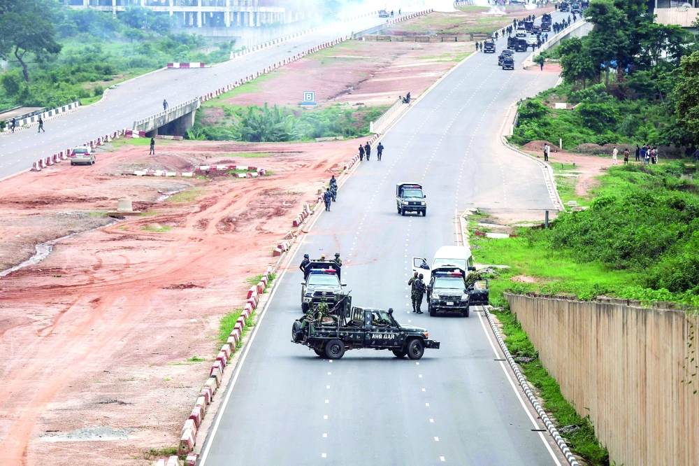 A general view of Nigerian security forces taking position during the protest in Abuja. — AFP file photo 